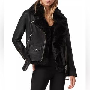 All saints Luna 4-in-1 Genuine Shearling Biker Jacket size 0